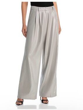 Aqua Shimmery Silver Wide-Leg Trousers